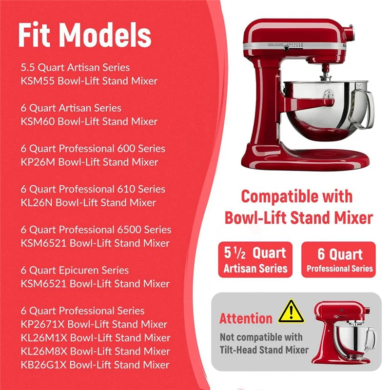 

A02M-для миксера Kitchenaid, 6 QT, крючок для теста K256WW, проволочный хлыст и лопатка с плоским лезвием, насадки для миксеров из нержавеющей стали