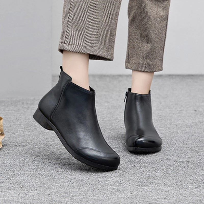 Winter Flat Women\'s Shoes 2024 New Fashion Ankle Boots Retro Casual Plus Size Short Boots Zipper Solid Color Warm Flat Boots