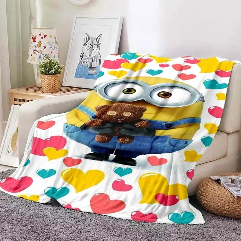 Coperta da viaggio portatile per bambini morbida e confortevole con stampa 3D Cartoon Cute Big Eyes A-Minions coperta da viaggio portatile