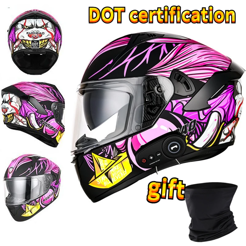 

Kuqibao Motorcycle Helmet Intelligent Motocross Full Helmet Anti Fog Dual Lens Bluetooth Helmet DOT Certification