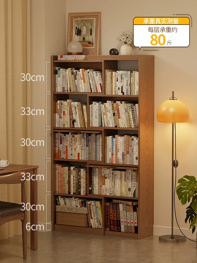 Solid wood bookcase, free combination lattice cabinet, living room floor shelf