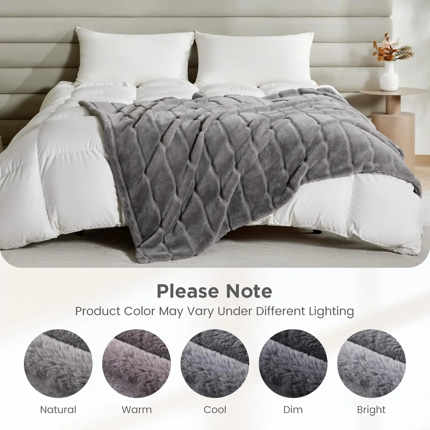 Cobertor de pele sintética para sofá, 90 x 90 polegadas, presente cinza macio e aconchegante