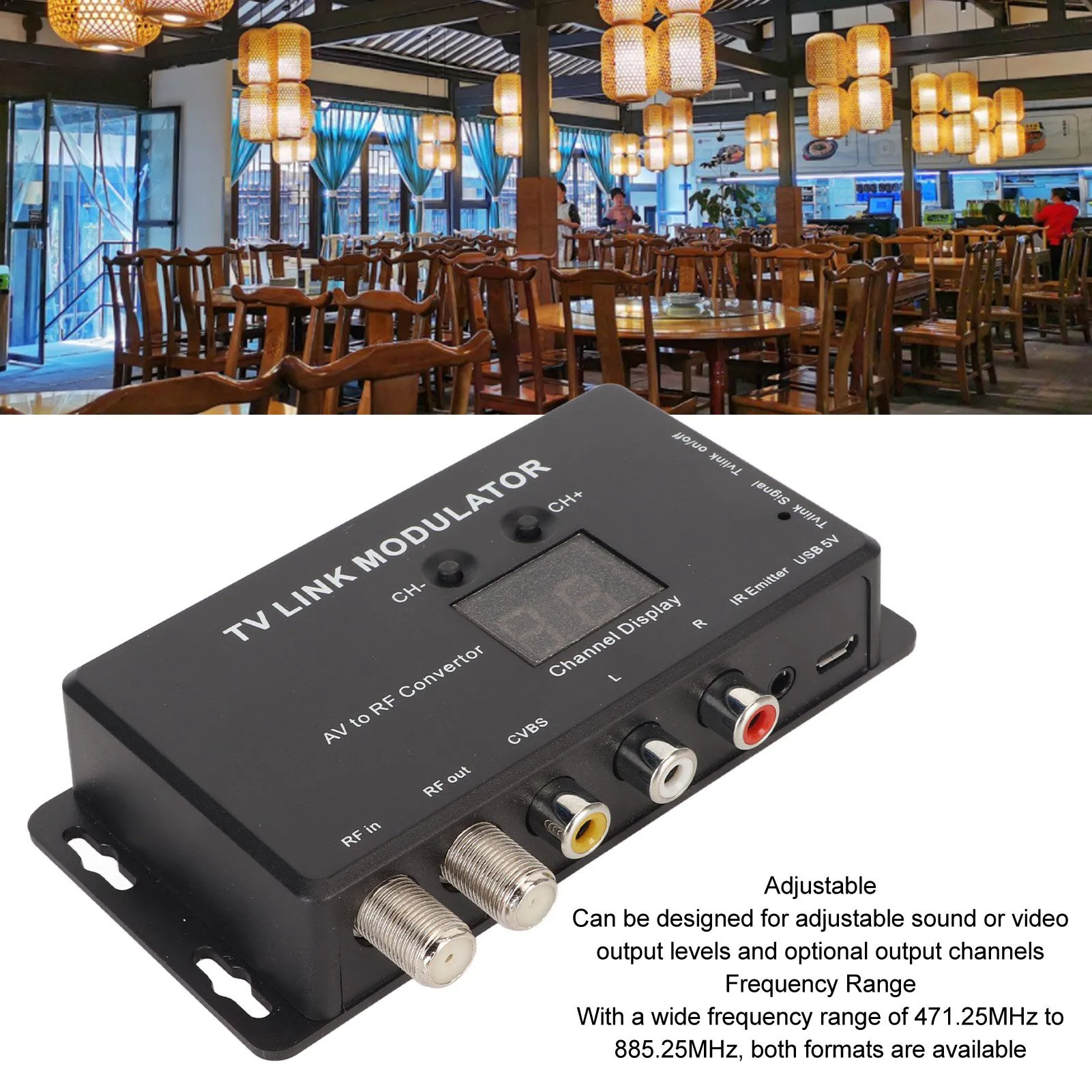 TV Link Modulator Adjustable Support PAL NTSC AV to RF Converter with USB  Cable for A V Source Set Top Boxes RF Modulator