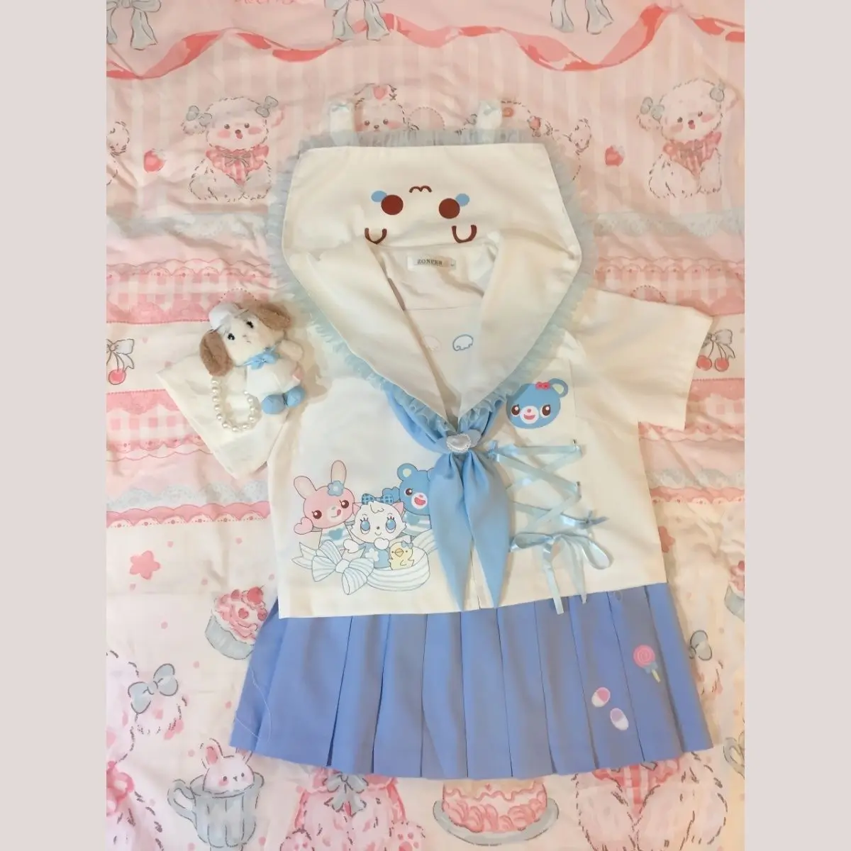 

Japanese Cartoon Mp Original Two Piece Sets Womens Outifits Cute JK Uniform Sailor Collar Top + Pleated Skirt Sweet Y2k Suits