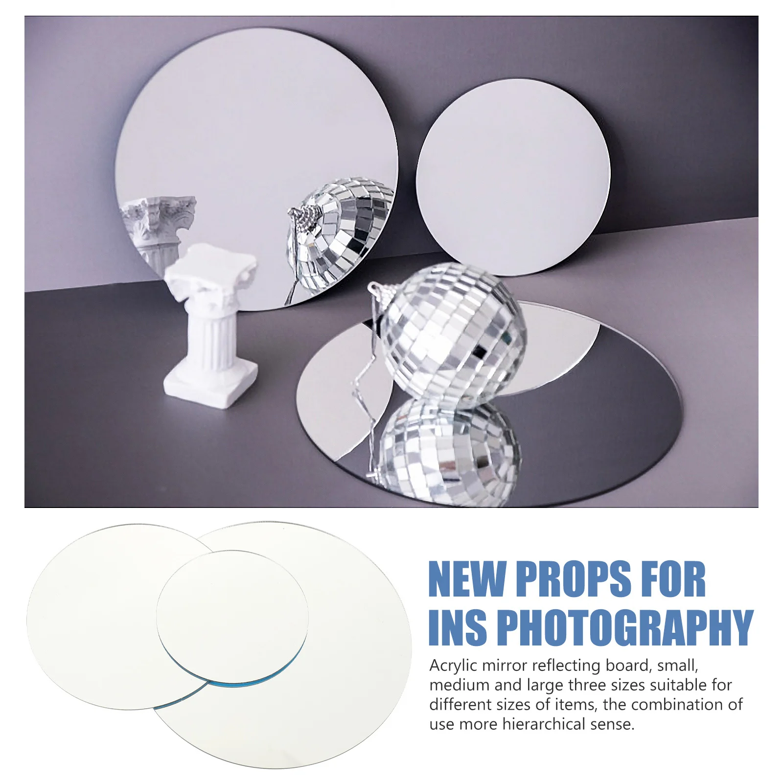 3Pcs Acrylic Mirror Reflection Boards Durable Photography Props Jewelry Cosmetics Electronics Display Photo Backgrounds