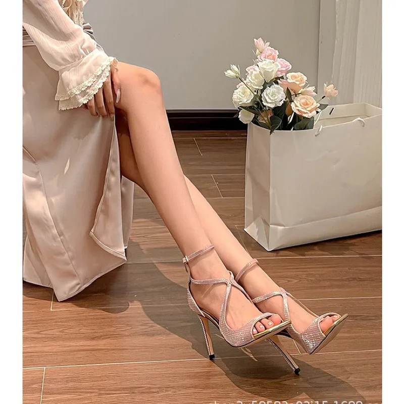 Mermaid Princess 2024 Spring High-End French Pink Slim Square Toe High Heels, Sandals For Women