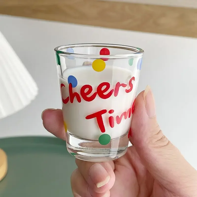 Ins Letter Printed Glass Cup Household Cute Small Glass Japanese Style Shochu  Milk Cup Juice High Aesthetic Value Wine Glasses