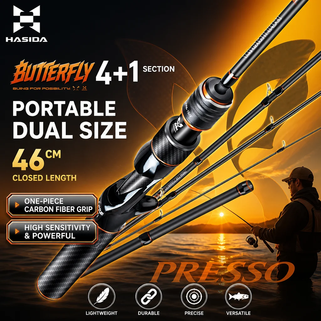 HASIDA Butterfly Limited Lure Rod 4+1 Sections 46cm Portable Travel Spinning Casting Long Cast Versatile Micro Fishing For Trout