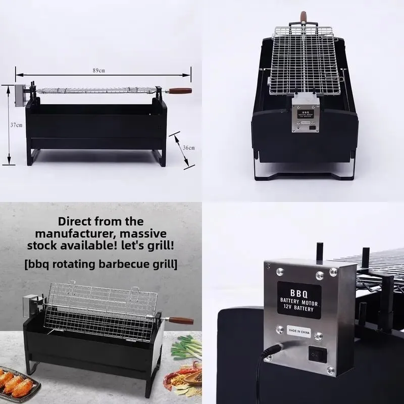 utomatic Rotating Charcoal Grill Portable Removable for Home Camping Outdoor BBQ