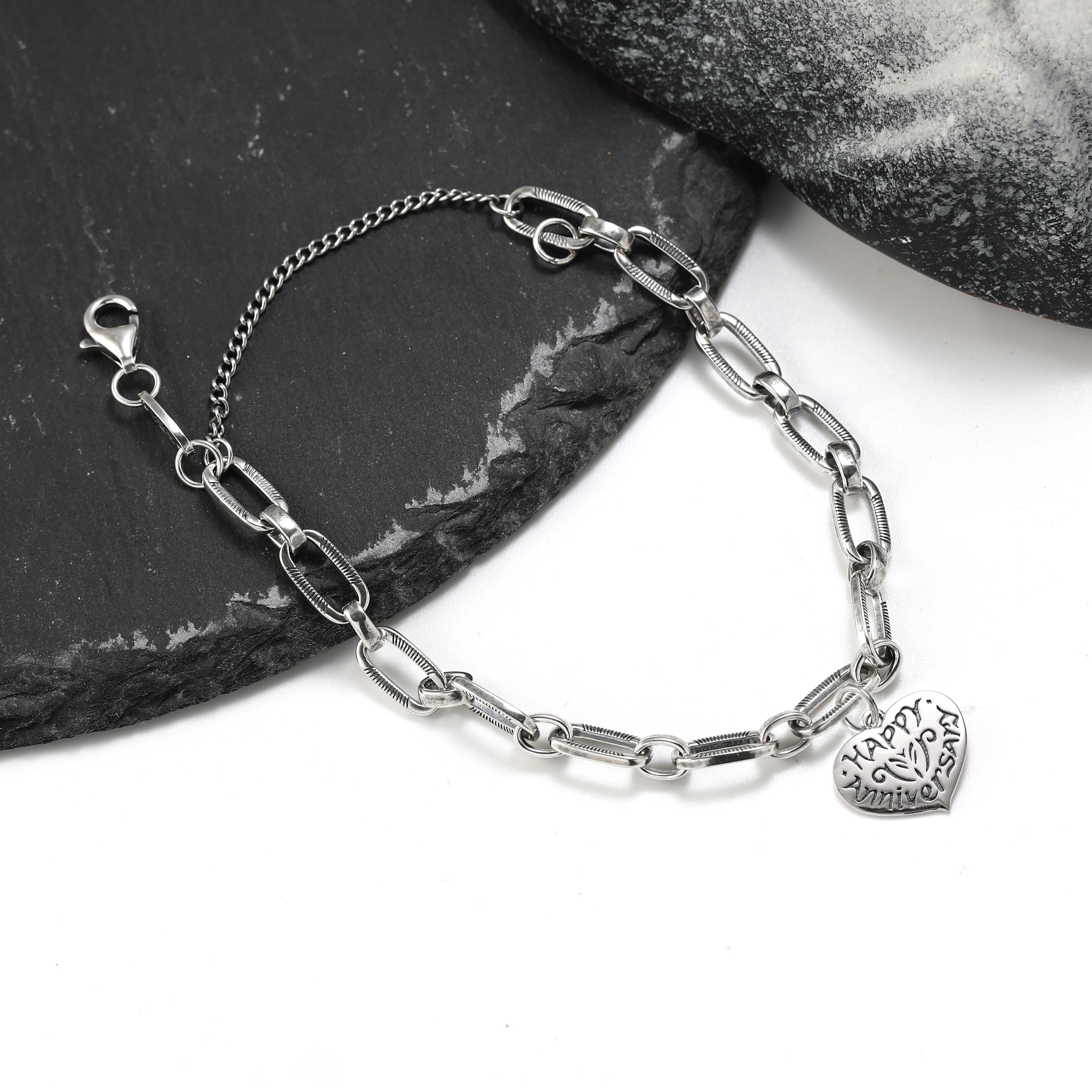 

Authentic 925 sterling silver James Avery Ornate Links Charm Bracelet paired with Happy Anniversary pendant
