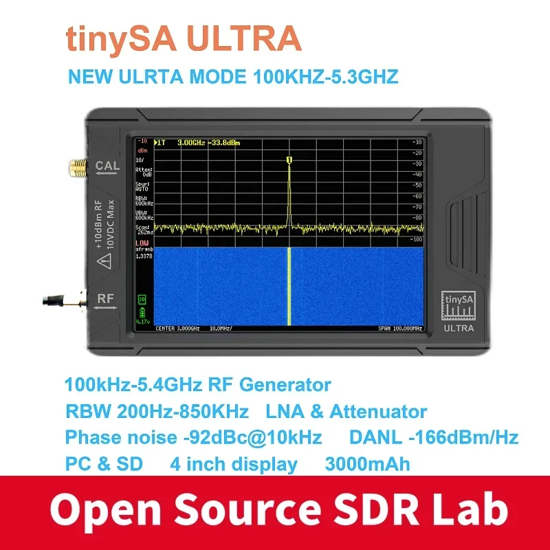 

TinySA Ultra Spectrum Analyzer 4-inch Touch Screen Network Analysis High Frequency Output Signal 100k-5.3GHz Support Micro SD