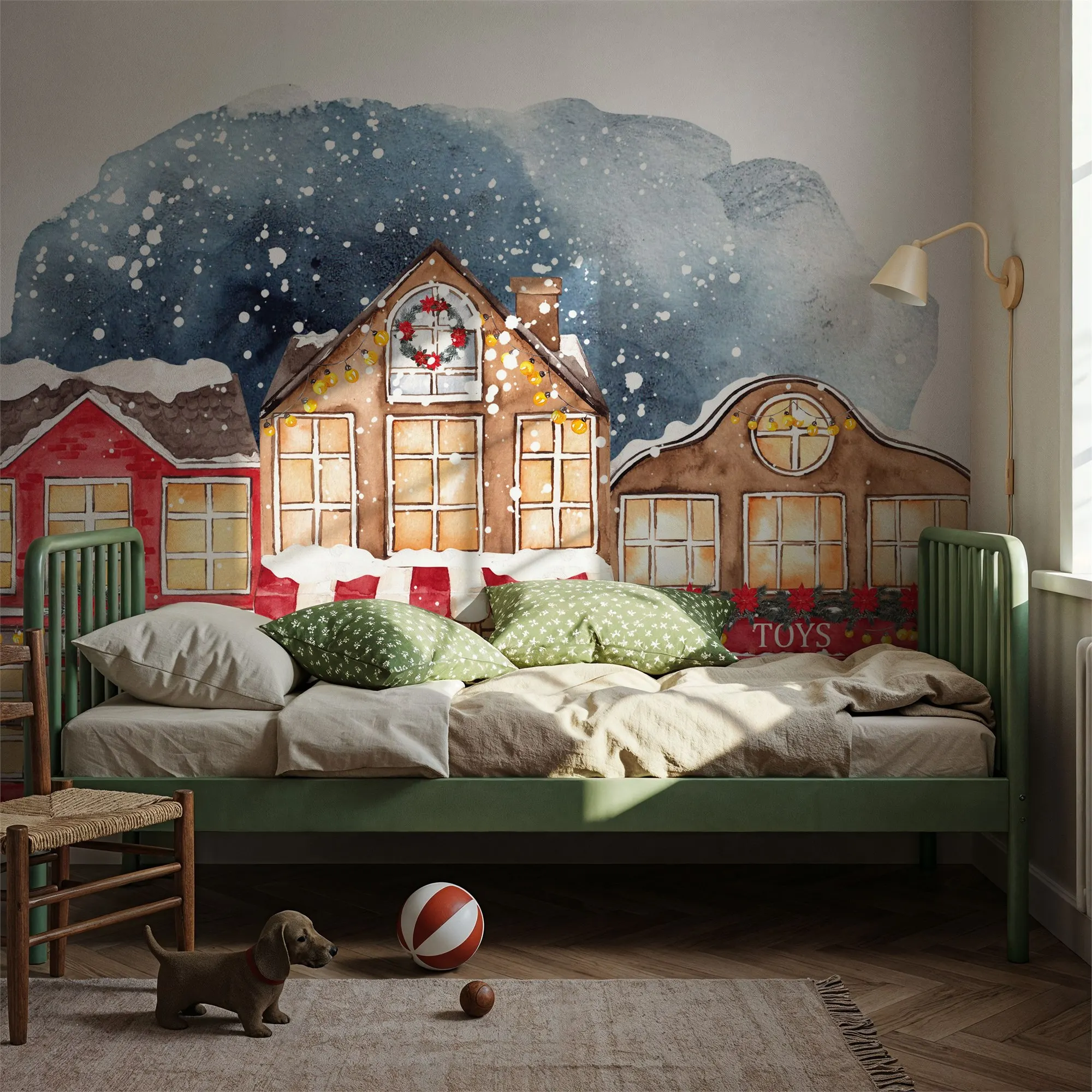 Christmas Down Town Custom Wallpaper Wall Mural for Living Room
