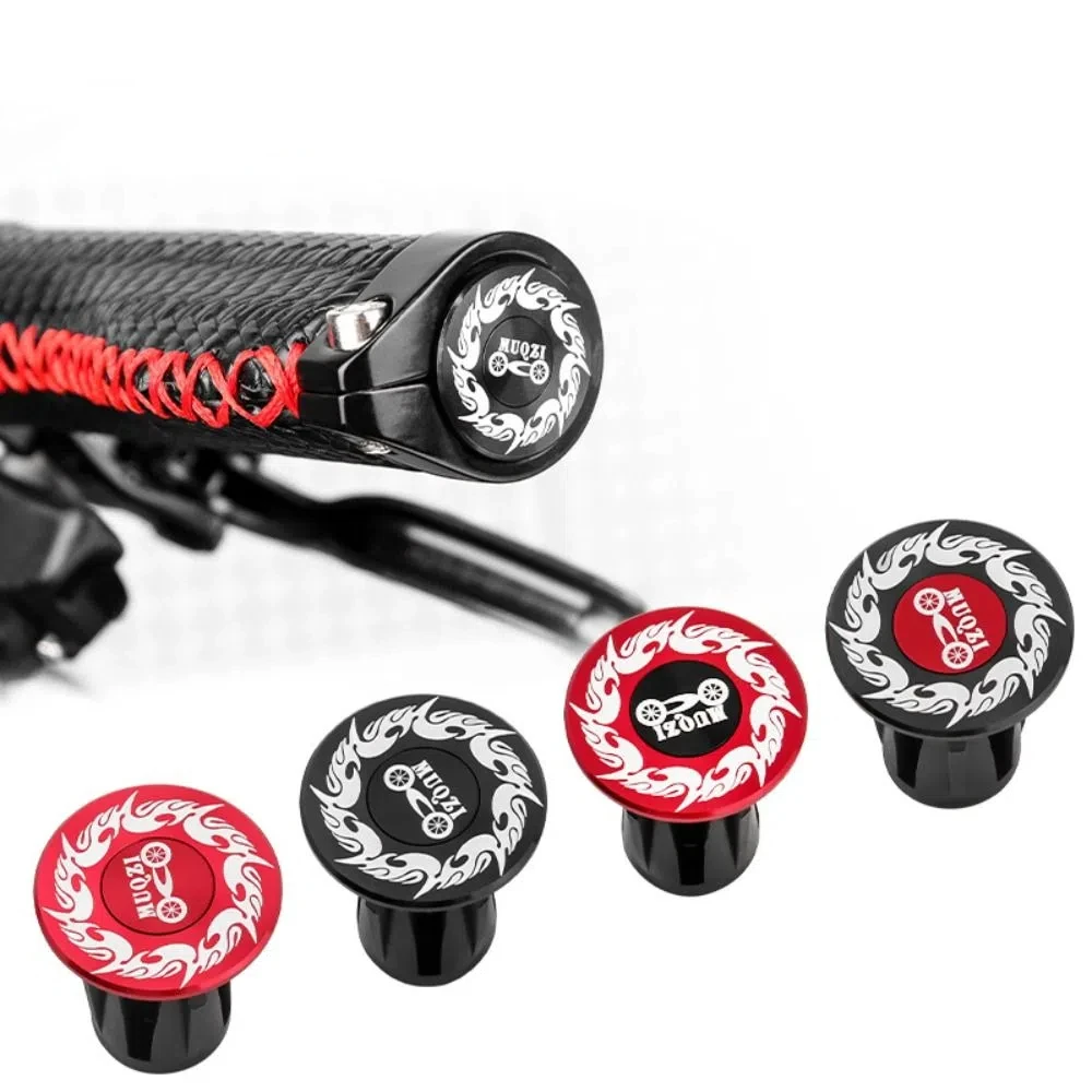1 Pair Flame Pattern Bike Handlebar Plugs Universal Aluminum Alloy Handlebar End Caps Dustproof Red/Black