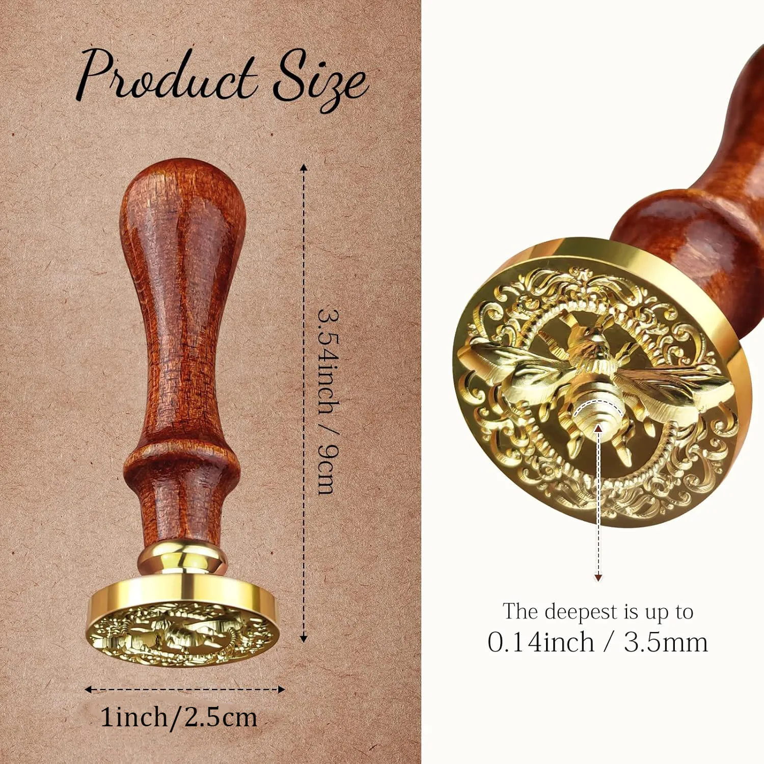 3D Bee Wax Seal Stamp and Wooden Handle set, Insects Embossed Stamp Sealing Removable 1