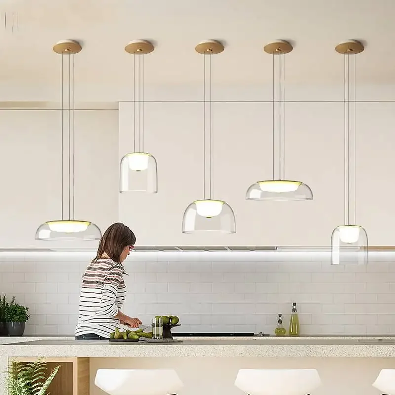 Modern Luxury Transparent Glass Stone Hanging LED Pendant Lights Plated Lustre Lamps for Living Room Home Decoration Chandelier