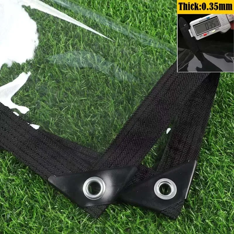 0.35mm PVC Clear Tarp with Grommets, Transparent Heavy Duty Waterproof Tarpaulin Cover,Rainproof Tarp for Outdoor Garden Patio