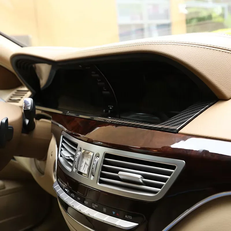 For Mercedes-Benz S-Class W221 2008-2012 ABS carbon fiber car dashboard under panel decorative sticker interior accessories LHD