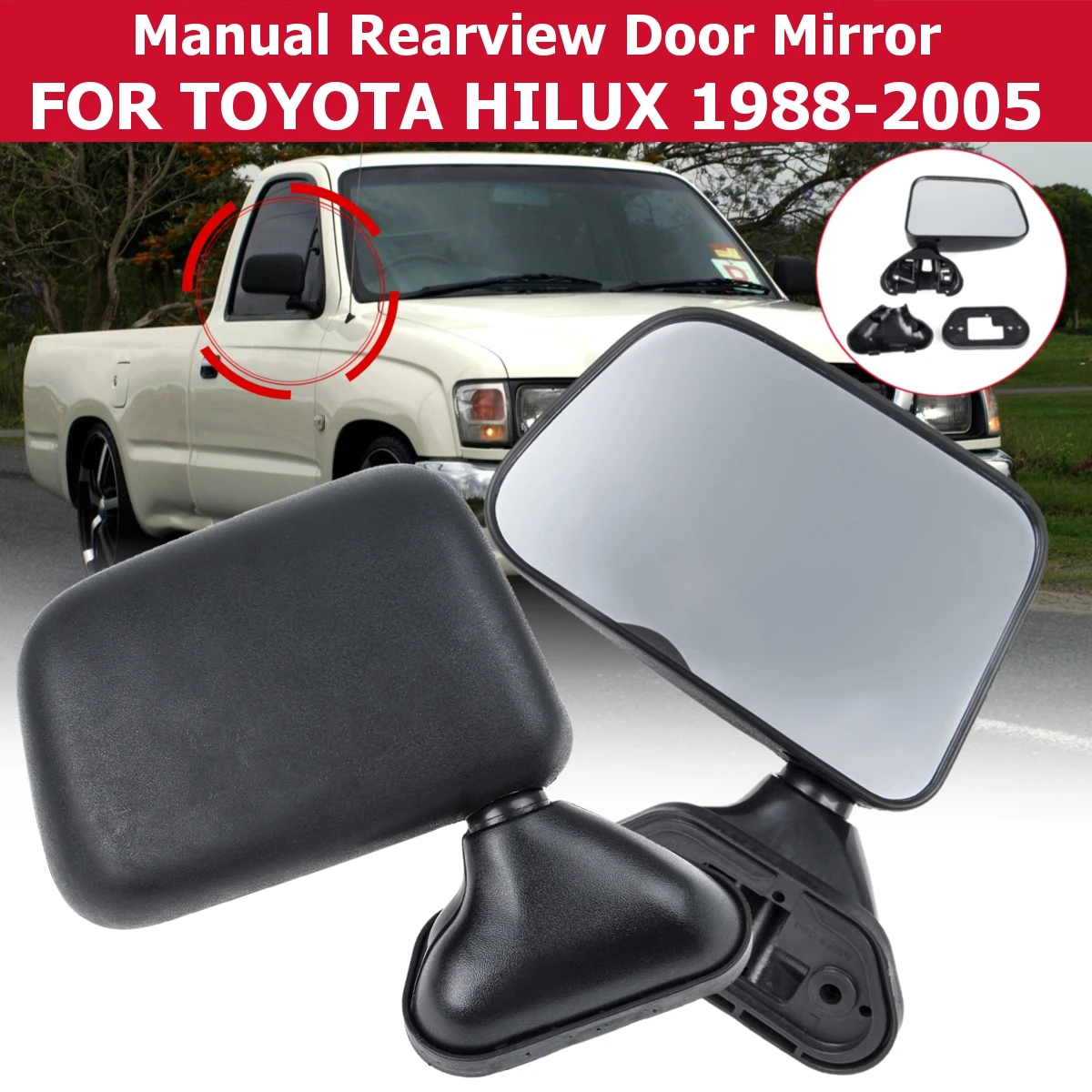 

1 Pair Car Door Rearview Mirror Black Driving Security Fit for Toyota Hilux 1988-2005