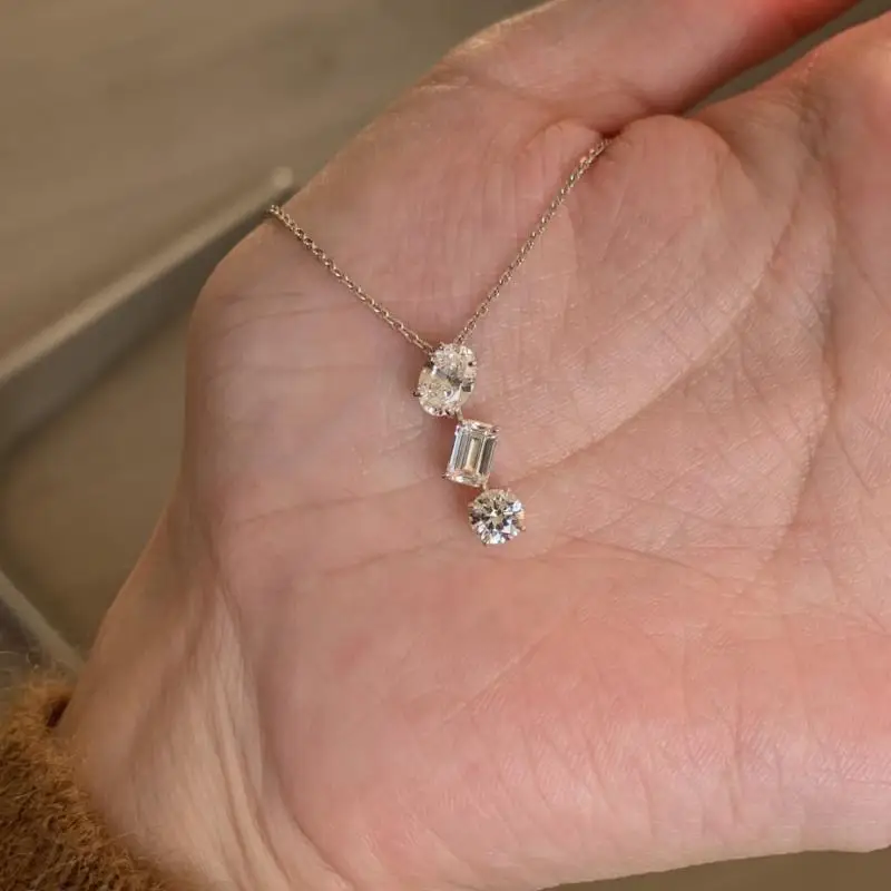 Exquisiter Romantischer Unregelmäßiger „Drei Leben Drei Welten“ Glänzender Zirkon-Anhänger Halskette für Damen Schmuck – Detail 6
