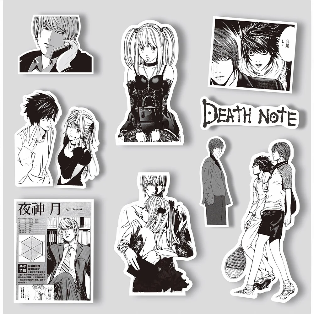 Anime Death Note Adesivos, Decalques preto e branco, DIY Decoração Scrapbook, Bagagem, Laptop, Bicicleta, Mala, Carro, Brinquedos Graffiti, 10 Pcs,