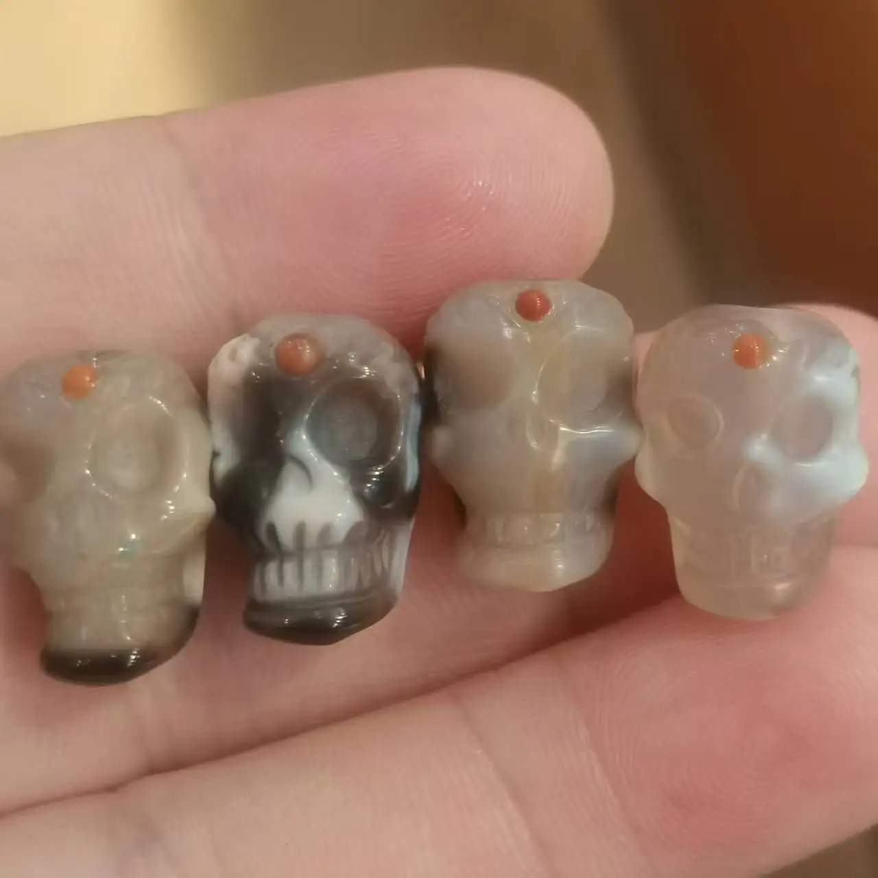 1pcs/lot high-grade agate dzi bead carved skull Head natural Stone necklace Bracelet jewelry accessories