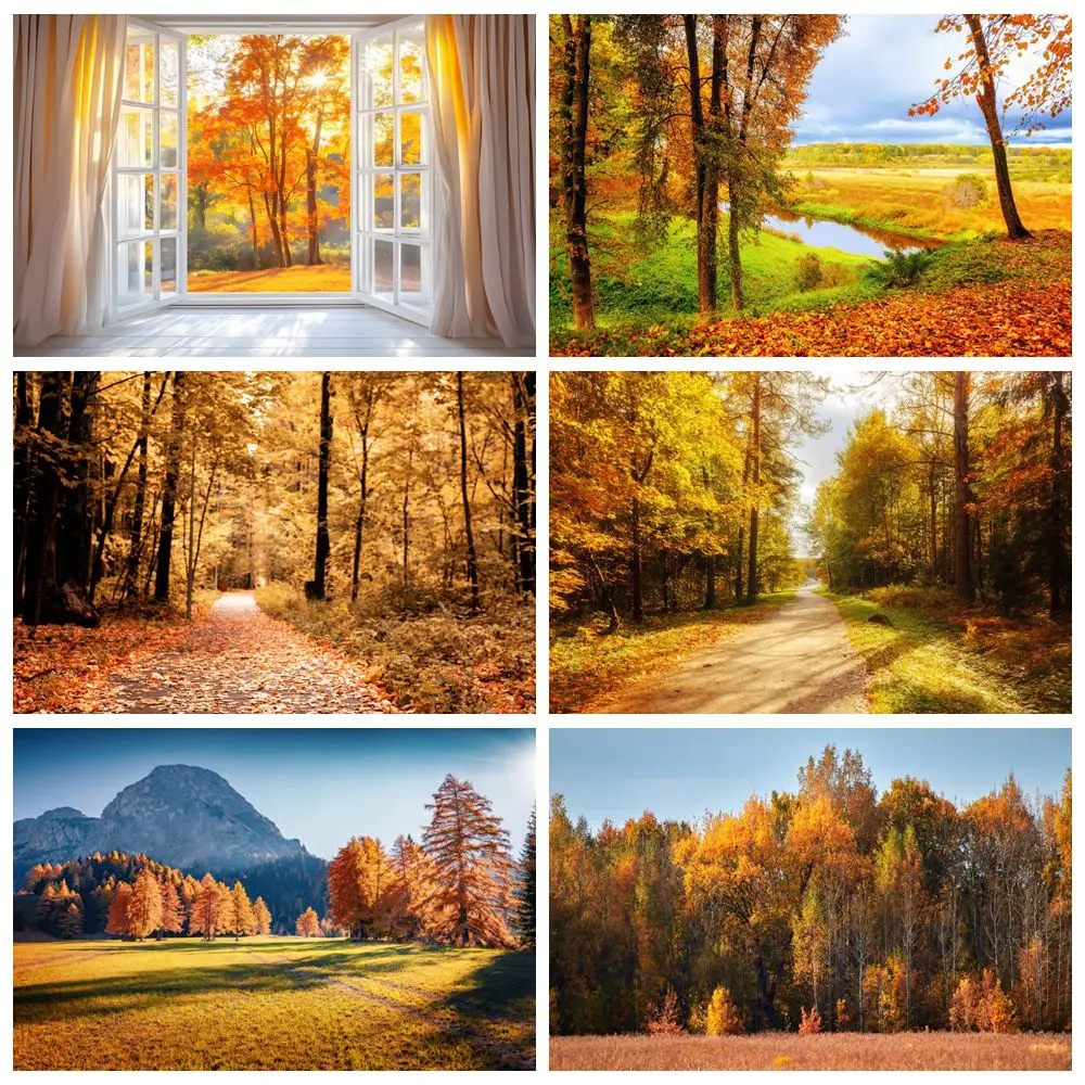 

Autumn Nature Scenery Backdrop Maple Forest Birthday Party Decor Kids Fall Portrait Photography Background Photo Studio Props