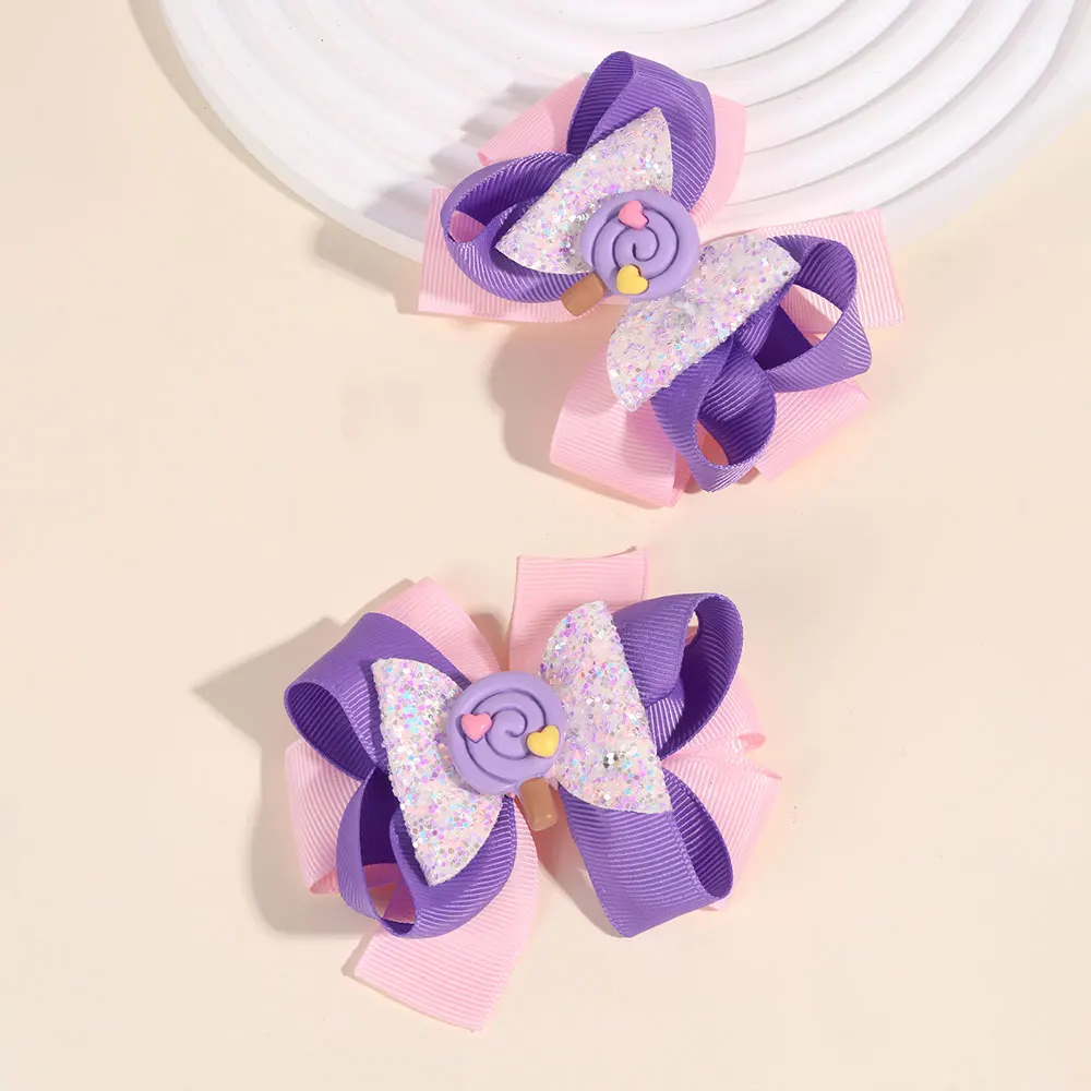 Cute Lollipop Ribbon Bowknot Hairpin Sweet Candy Hair Bow Clip For Girls Boutique Toddler Barrettes Headwear Hair Accessories