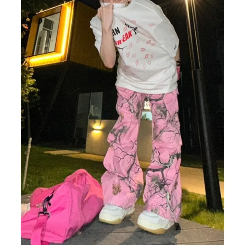 Dopamine American Retro Branch Graffiti Casual Pants Men's Spring and Autumn Loose Camouflage Printed Straight Overalls