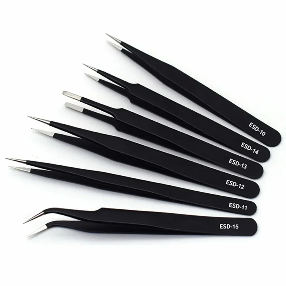 Anti-Static Stainless Steel Tweezers Precision Maintenance Industrial Repair Curved Tool Home Working Model Making Hand Tool