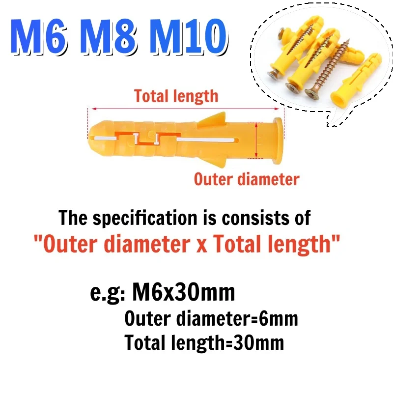 Plastic Ribbed Expansion Pipe Tube Rubber Plug Wall Plugs M6 M8 M10 Nylon Expansion Screw Self-tapping Screw Anchor Plug