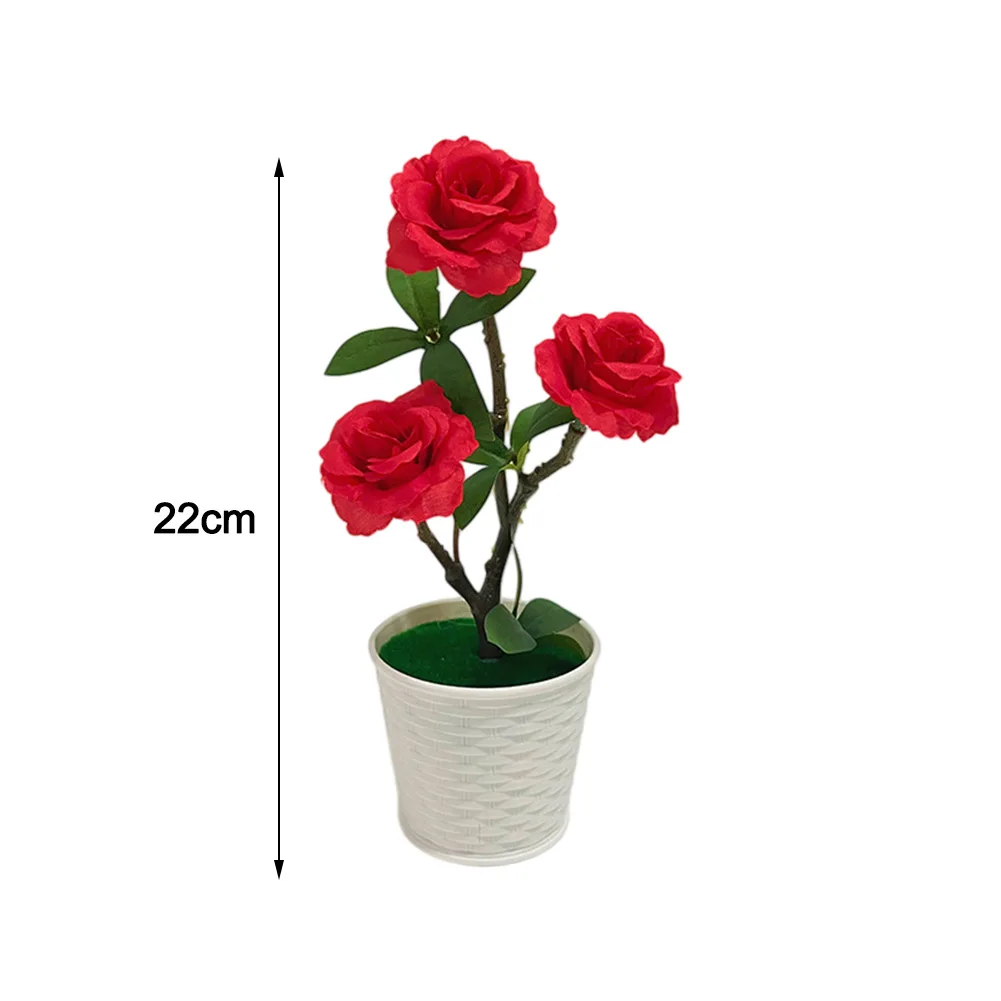 Artificial Rose in Pot for Living Room Bedroom Decor Office Desk Decoration 22cm Tall 10cm Wide Plastic Faux Floral Plant