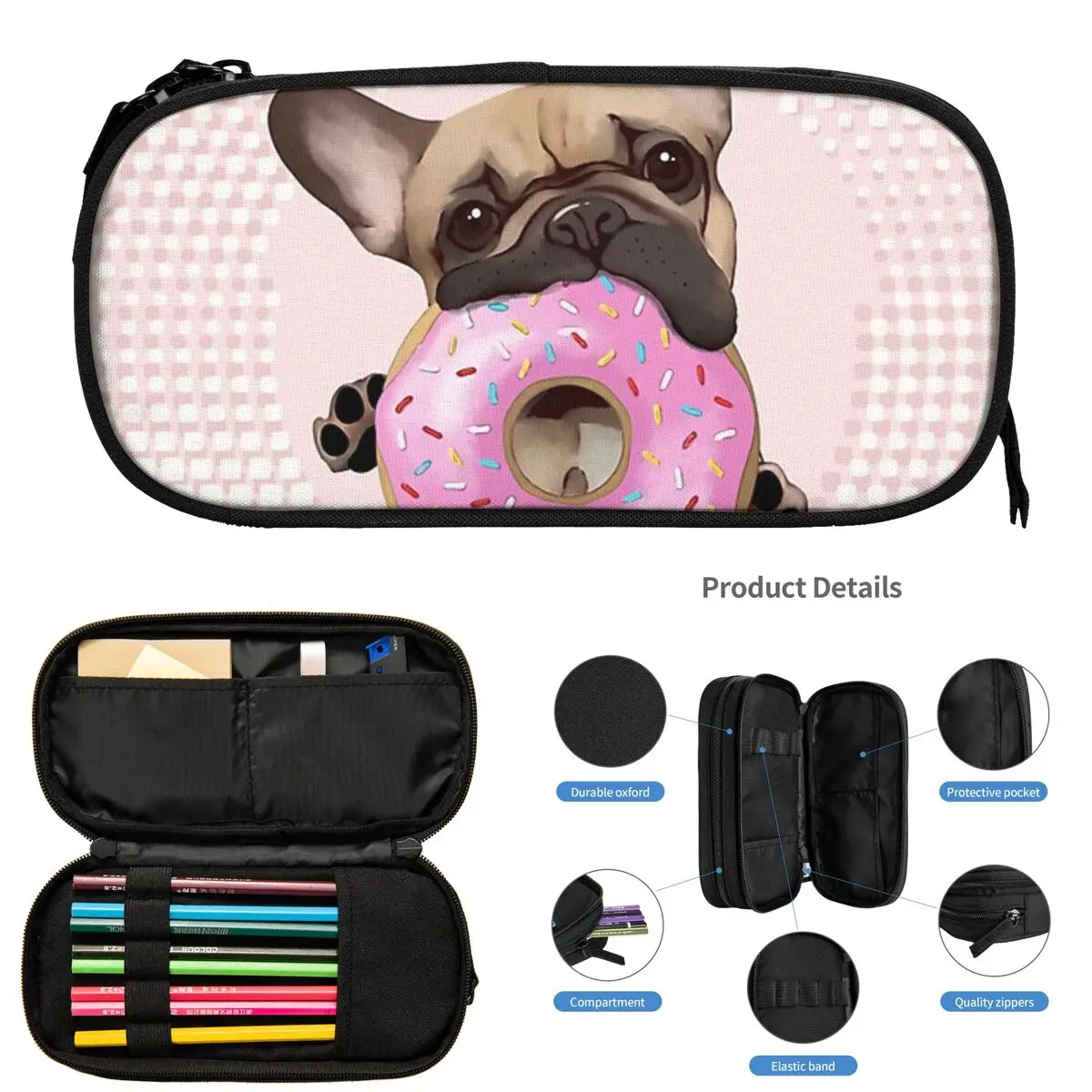 

Пеналы с изображением французского бульдога и животных для студентов, подарки, коробка для ручек, сумка-карандаш, большая вместительная сумка для карандашей, канцелярские принадлежности