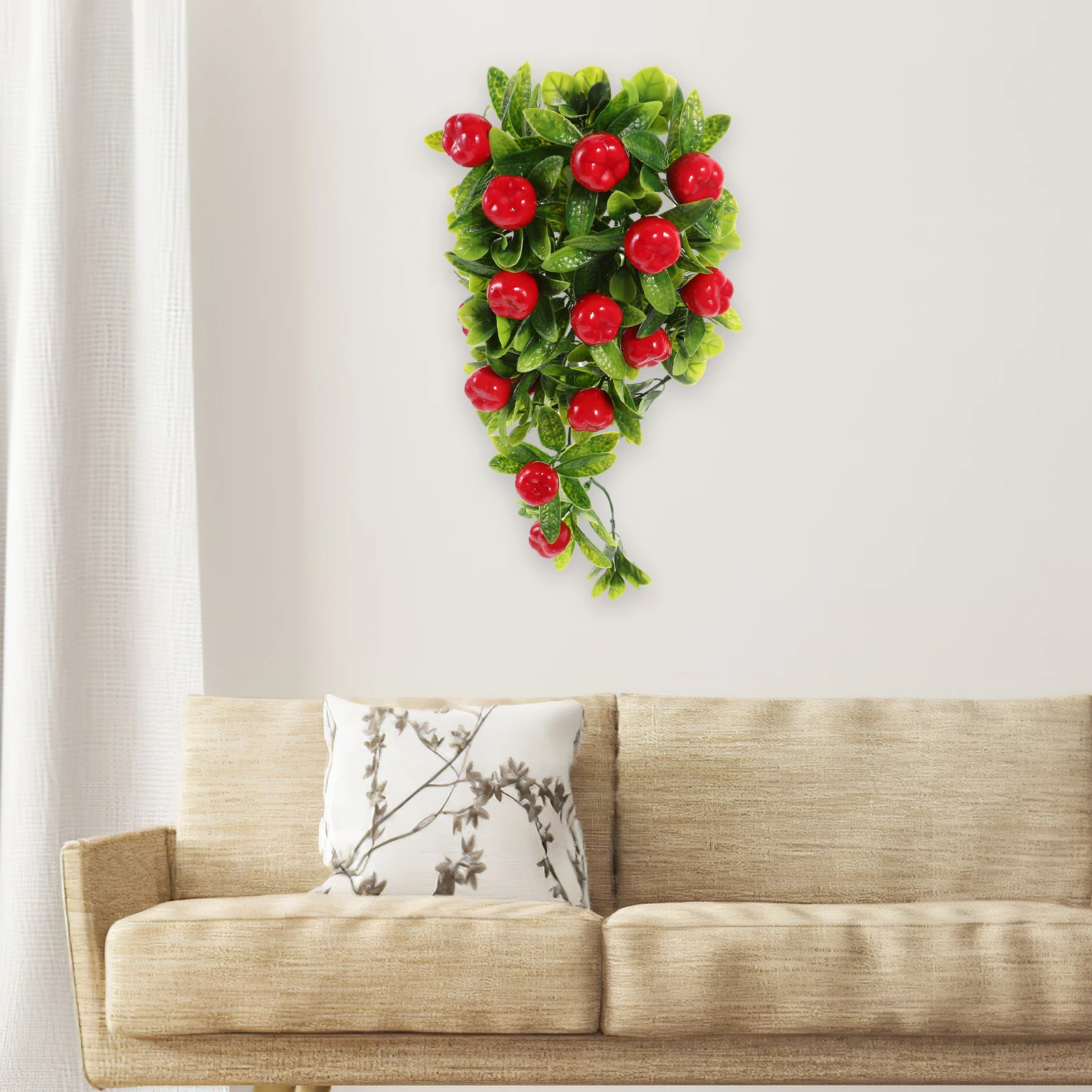 

Simulated Fruit Hanging Ornaments Plastic Cherry Vine Decor Kitchen Wall Artificial Hanging Fruits Green PlantsFruits Home Decor