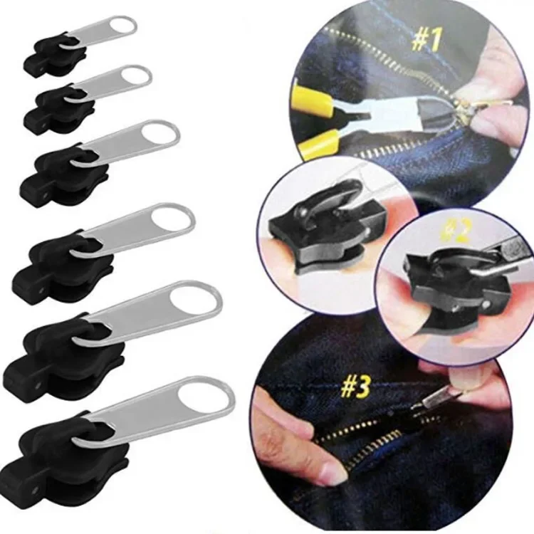 6 قطعة العالمي لحظة الإصلاح سستة طقم تصليح استبدال البريدي المنزلق الأسنان الإنقاذ تصميم السوستة لخياطة الملابس ادوات خياط