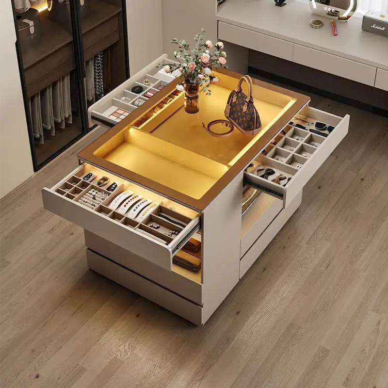 

Milk coffee master bedroom double-sided bucket cabinet jewelry display cabinet small apartment cloakroom Zhongdao Taiwan