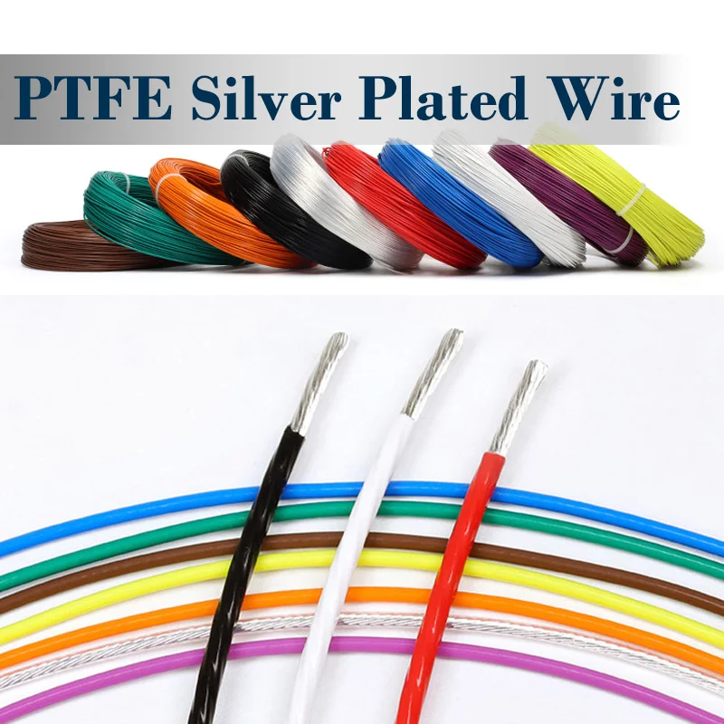 30AWG~10AWG PTFE Wire Silver Plated High Purity OFC Electronic HiFi Audio Speaker Headphone Copper Cable For 3D Printe 1/5m