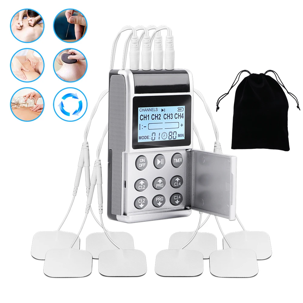 

4 Output Needle Therpy EMS Electric Muscle Stimulator TENS Physiotherapy Pulse PMS Full Body Massager Machine Pain Relief Tool