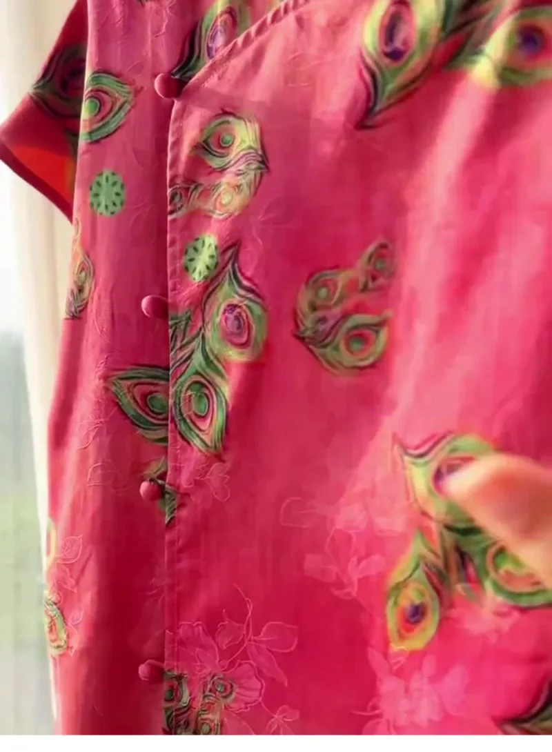 Chinese Style Women's Blouses Korean Vintage Shirts FASHION Loose Spring/Summer Clothing Printed Short Sleeves Women Tops