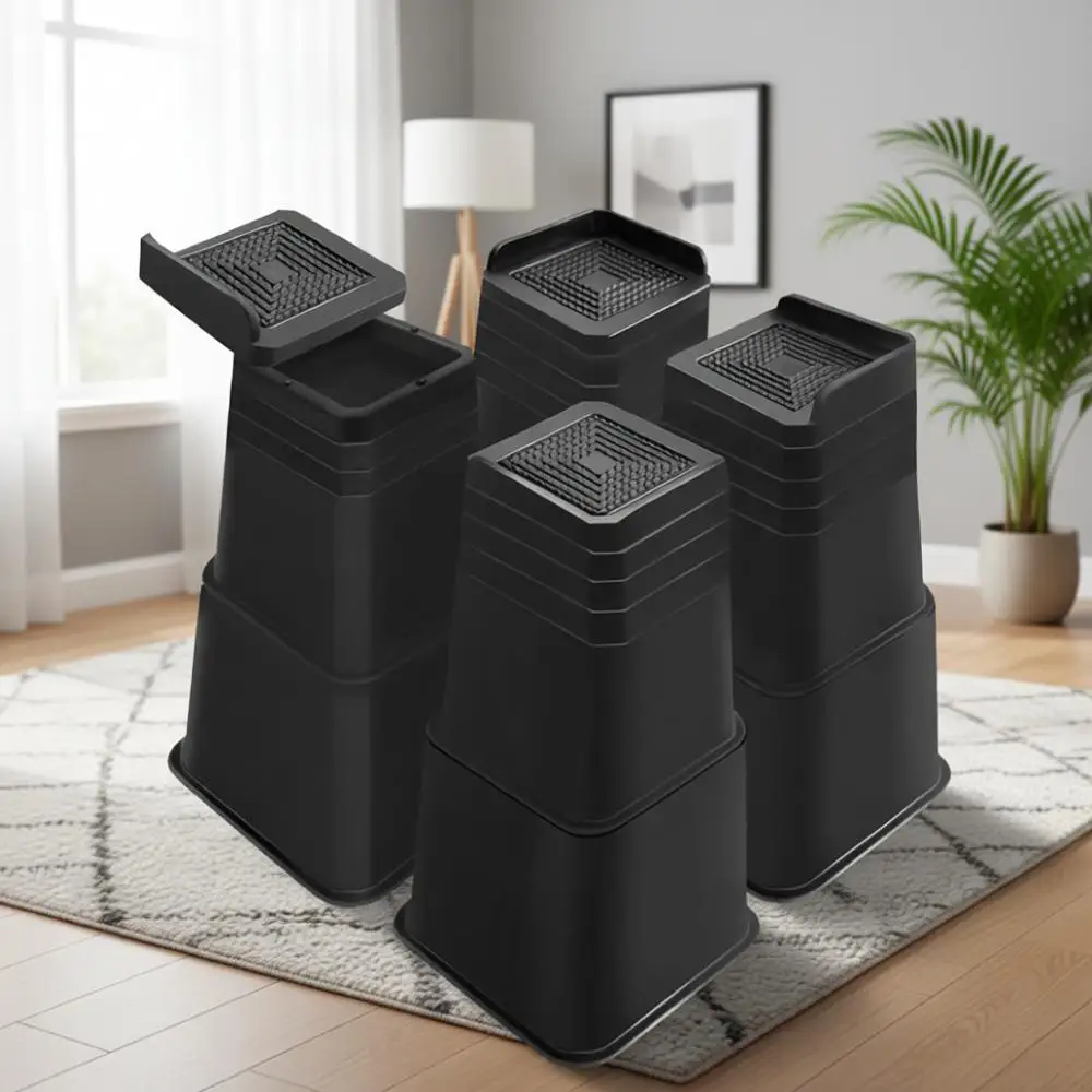 

12 Inch Heavy-Duty Furniture Risers, Support Up to 6000 Lbs for Oversized Sofa, Table, Couch, Chair - 4 Pack, Black