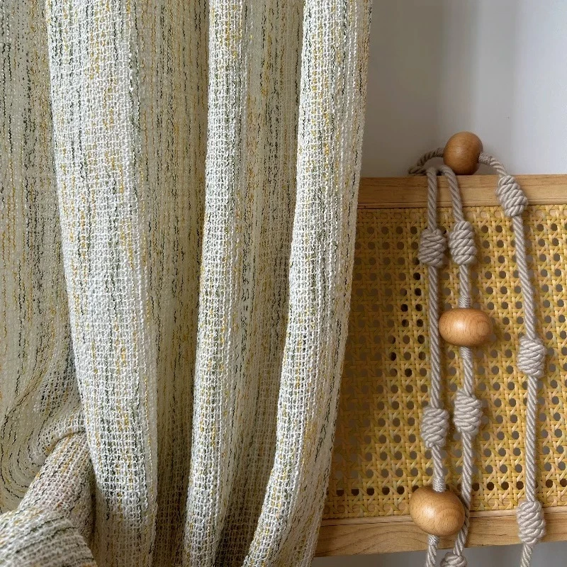 Dopamine Colored Cotton Linen Line Window Screen Green Vertical Bar Living Room Bedroom French Window Balcony Window Customized