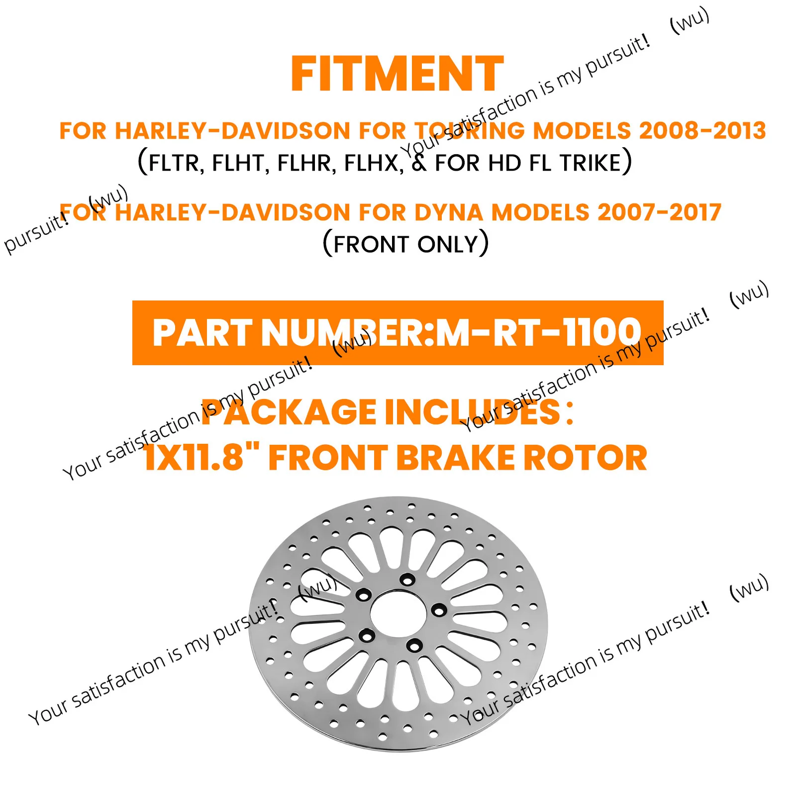 Polished Front 11.8 Disc Drilled Brake Rotor for  Harley Dyna models Touring with 11.8