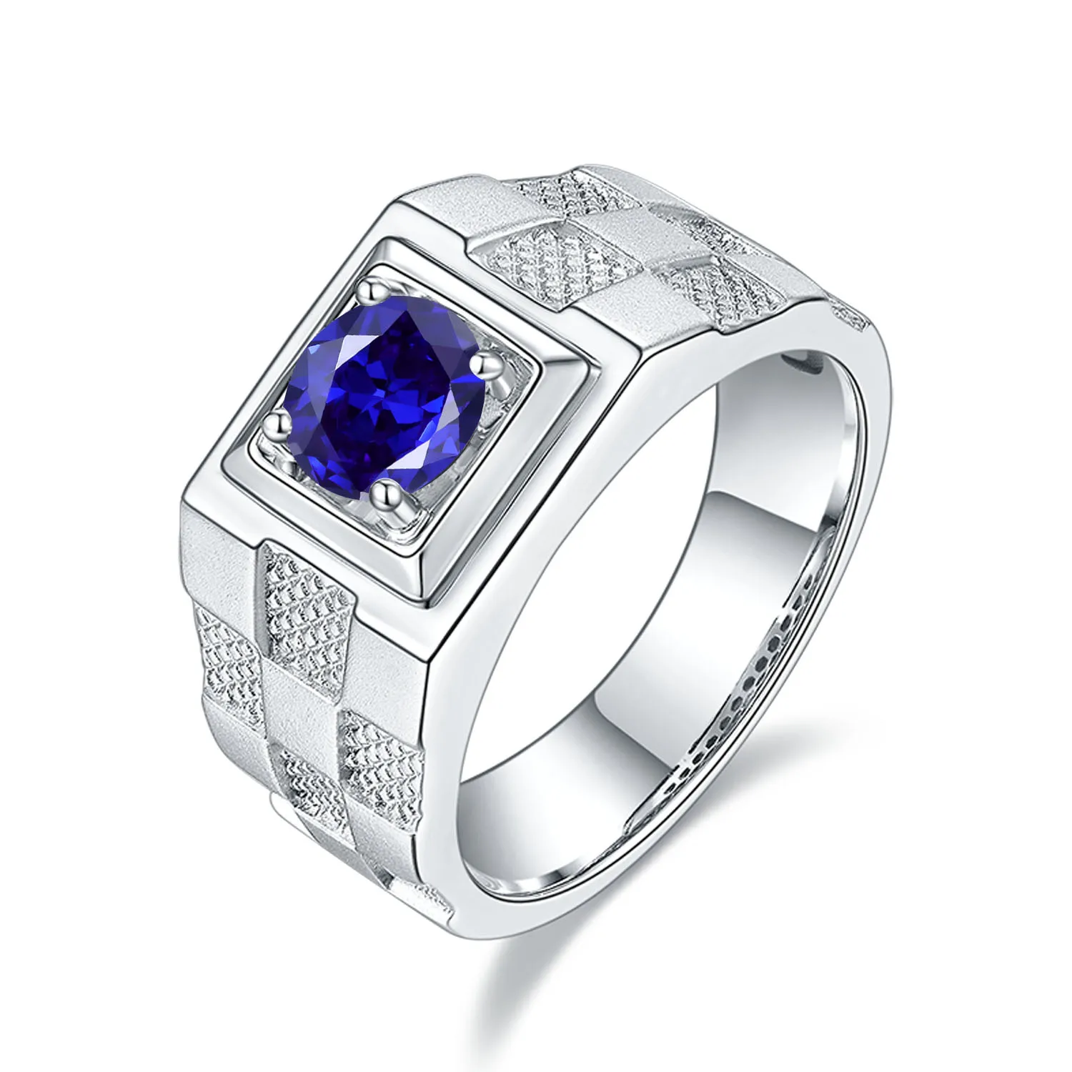 

GEM'S BALLET 925 Sterling Silver Blue Sapphire Ring For Men 1.37Ct 6.5mm Lab Grown Sapphire Men's College Graduation Ring