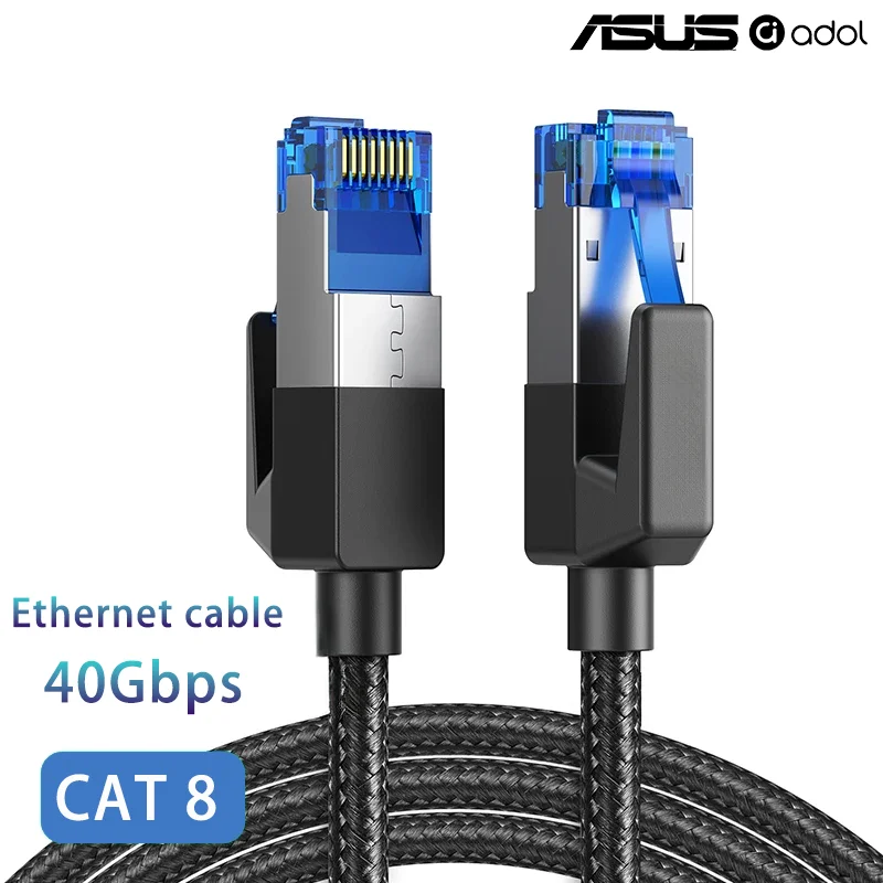 ASUS CAT8 Ethernet Cable 40Gbps 2000MHz Nylon Braided RJ45 LAN Patch Cord Gold‑plated Connector for Router PS5 Laptop16.4ft long