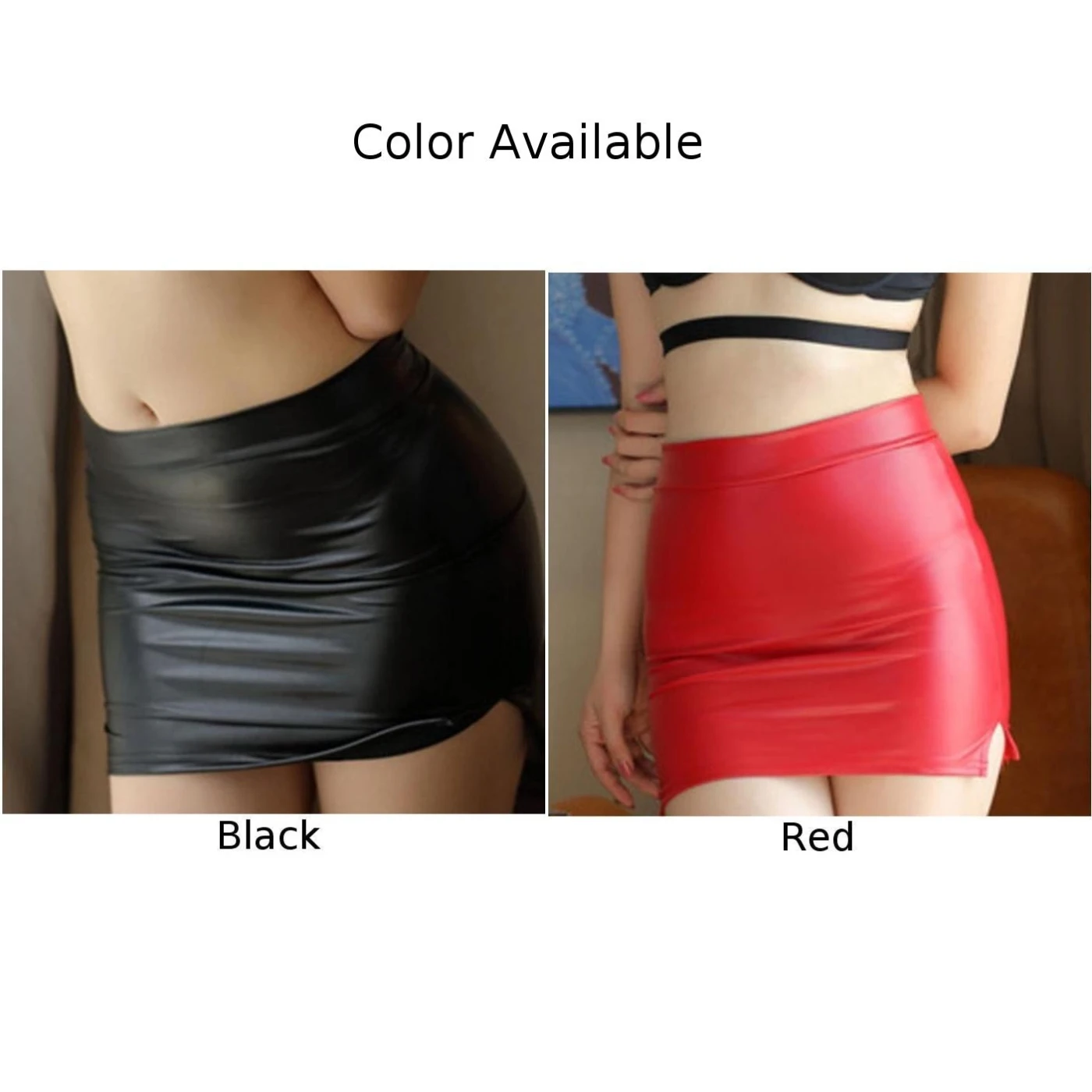 Dames Sexy Pu Lederen Split Mini Rok Lage Taille Strakke Stretch Natte Look Rokken Zijden Slim Fit Mini Rok Effen Dames Rokken