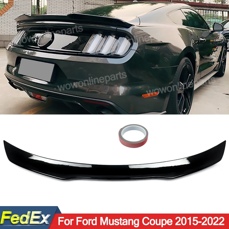 

FOR 2015-2021 FORD MUSTANG GT GLOSS BLACK MD STYLE HIGHKICK TRUNK SPOILER WING