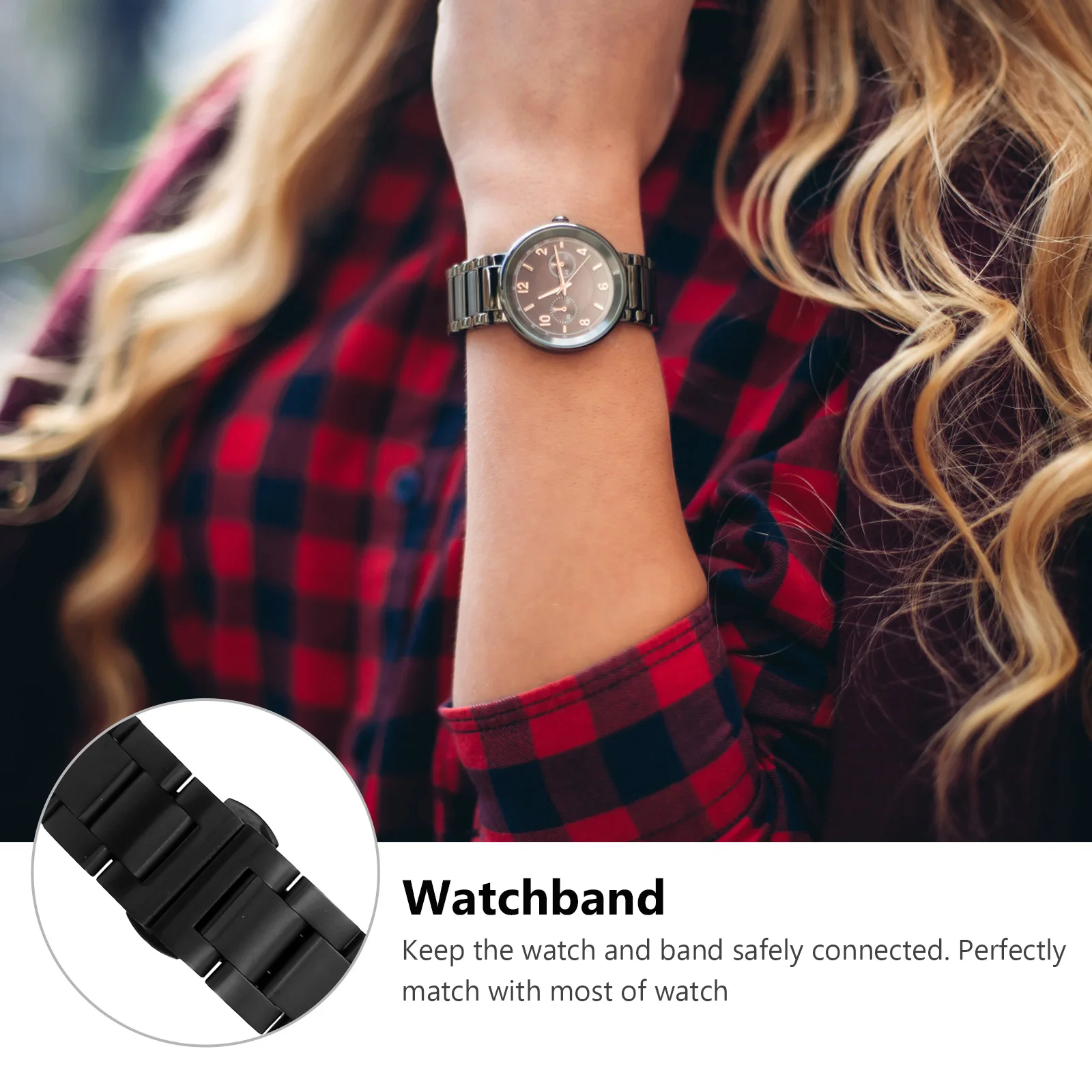 

18mm Stainless Steel Watch Strap Solid Metal Sanding Watch Band Wristband for Watch Replacement (Black)