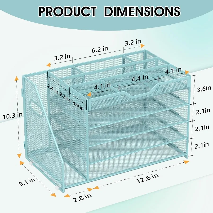 صينية رسائل ورقية مكونة من 5 طبقات مع حامل ملفات و3 حاملات أقلام شبكية منظم ملفات مكتب مع مقبض للمدرسة الفعالة H #3