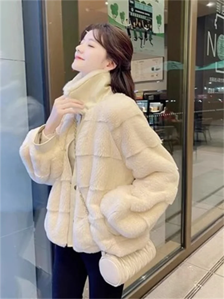 2024 New Lantern Sleeves Fur Outwear Women\'s Autumn and Winter Thickened Short Fashion Imitation Mink Fleece Mink Skin Coat