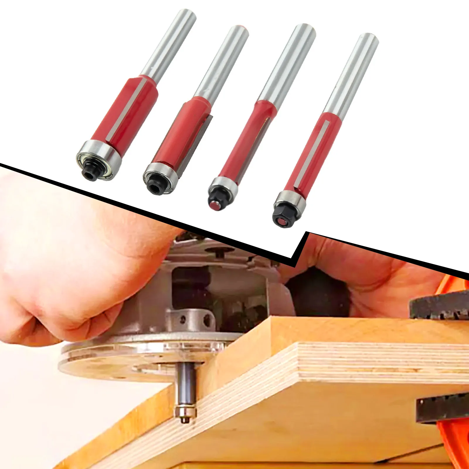 

4Pcs 1/4 Inch Shank Straight Flush Trim Wood Router Bit With Top Bearing 6mm 6.35mm 8mm Shank Tenon Cutter Tools For Woodworking