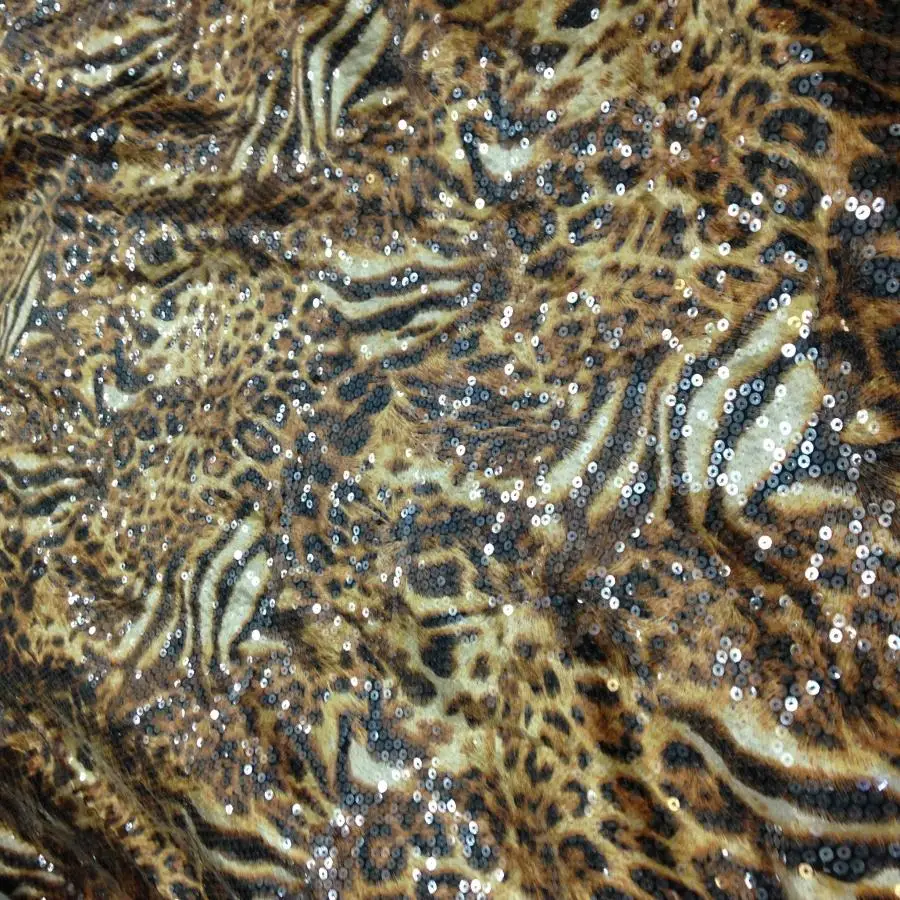 Handmade Leopard Grain Sequin Pattern Mesh Fabric